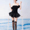 Black Strapless Dress with Ruffle Skirt "Ocean Muse"