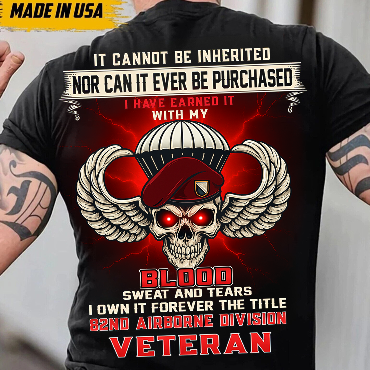 82nd Airborne Division Veteran T-Shirt Blood Sweat and Tears Military Pride Shirt Gift for Him